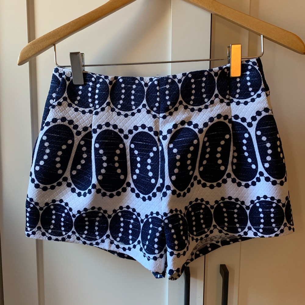 Navy and white print shorts